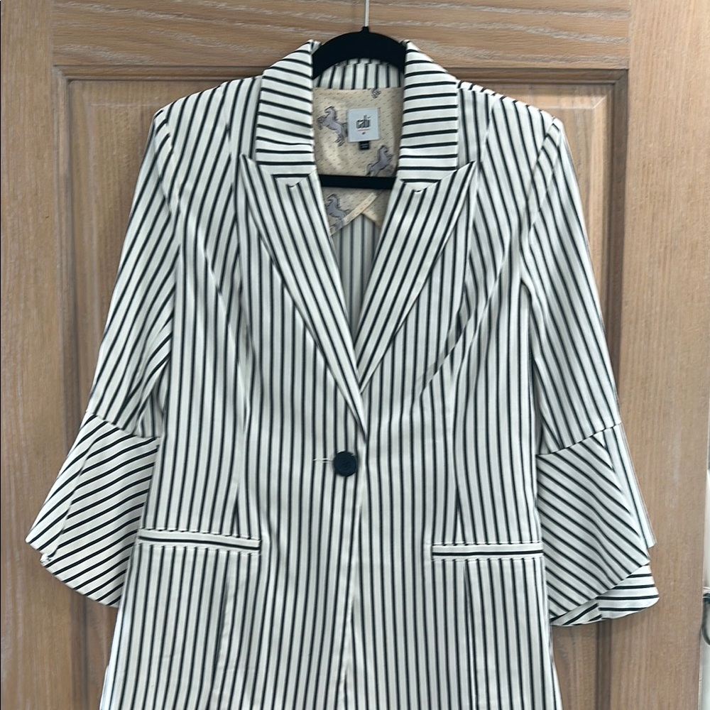 CAbi Black and White Striped Blazer with Flared Sleeves